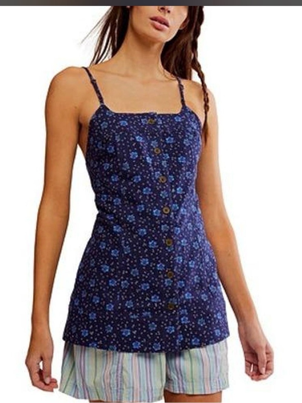 Free People Maddie Printed Tunic Navy Combo Size Small Flower print NEW